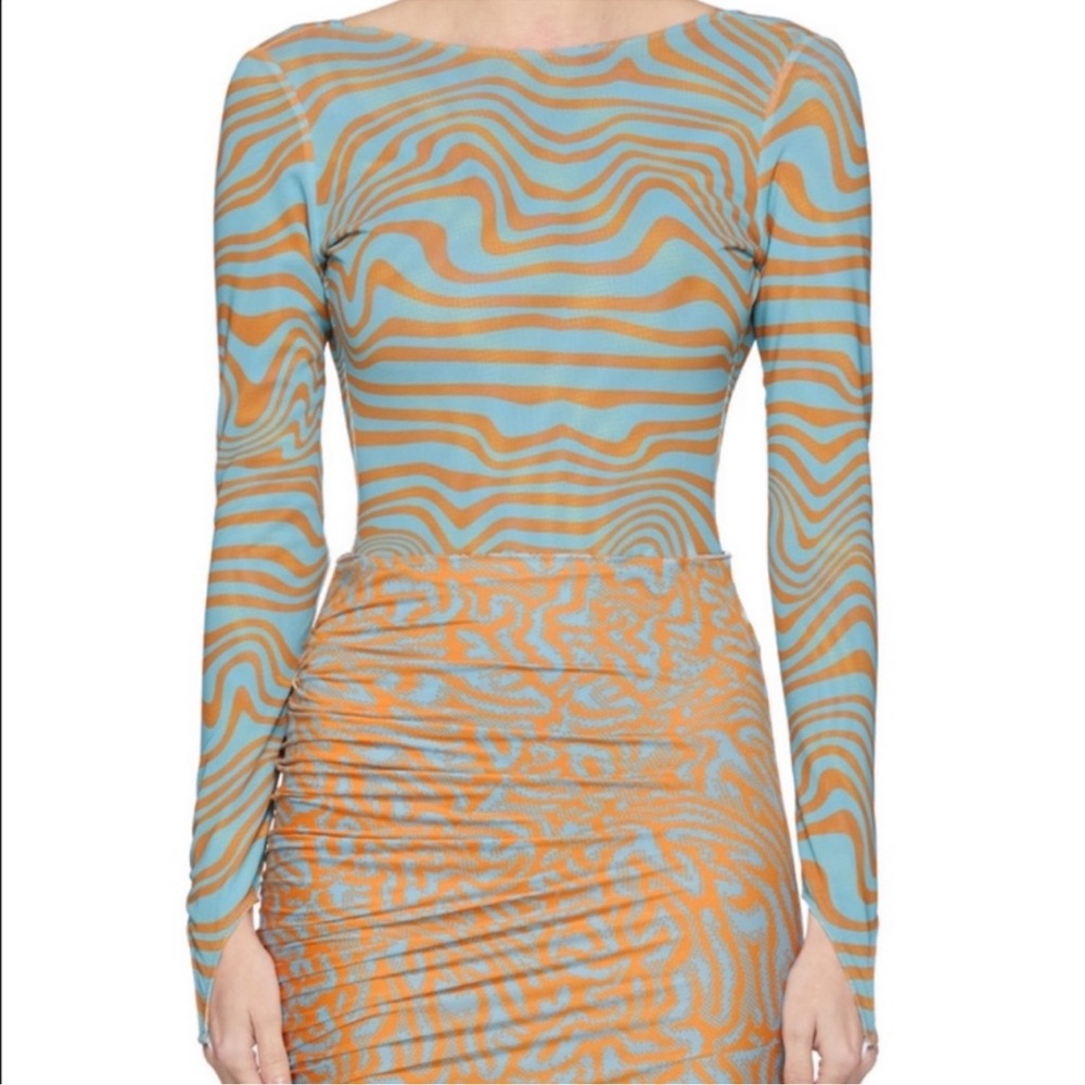 Maisie Wilen Blue and Orange Long Sleeve Bodysuit XS .